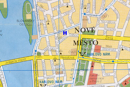 Prag Stadtplan mit Hostel Bontour