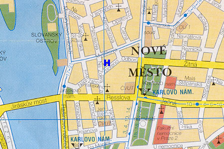 Prag Stadtplan mit Hostel Na Zborenci