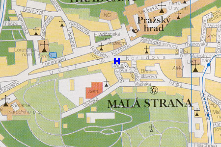 Prag Stadtplan mit Hotel Dum U Cerveneho Lva