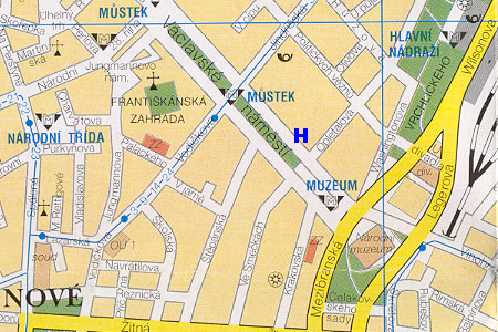 Prag Stadtplan mit Hotel Jalta